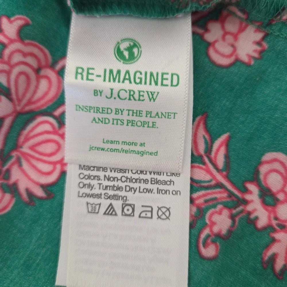 J. Crew Womens Green Pink Floral Ruffle Flutter Sleeve‎ Cotton Blouse Top Small